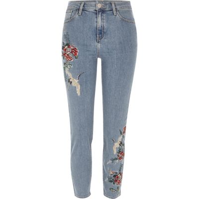 Blue wash embroidered Lori high waisted jeans